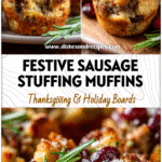 Golden sausage and cranberry stuffing muffins baked in muffin tins, perfect Thanksgiving appetizers.